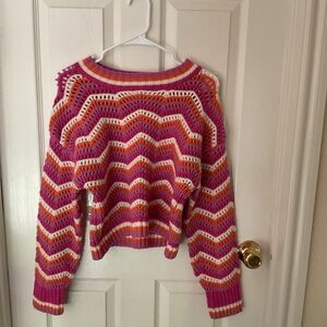 T.J.Maxx Pink and Orange Crew Neck Sweater Chevron Pattern